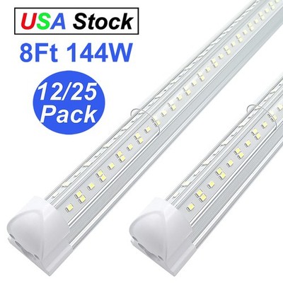 12/25Pcs 8FT LED Shop Light T8 Linkable Ceiling Tube Fixture 144W Daylight 6500K