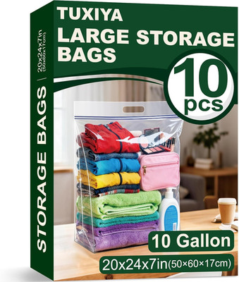 10 PACK Extra Large Storage Bags, 10 Gallon 24''X20''X7'', Resealable Clear Bags wi