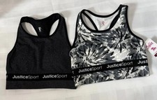 Justice Sport Bra Girls 30 Stretch Racerback Seamless Longline Breathable 2-Pack