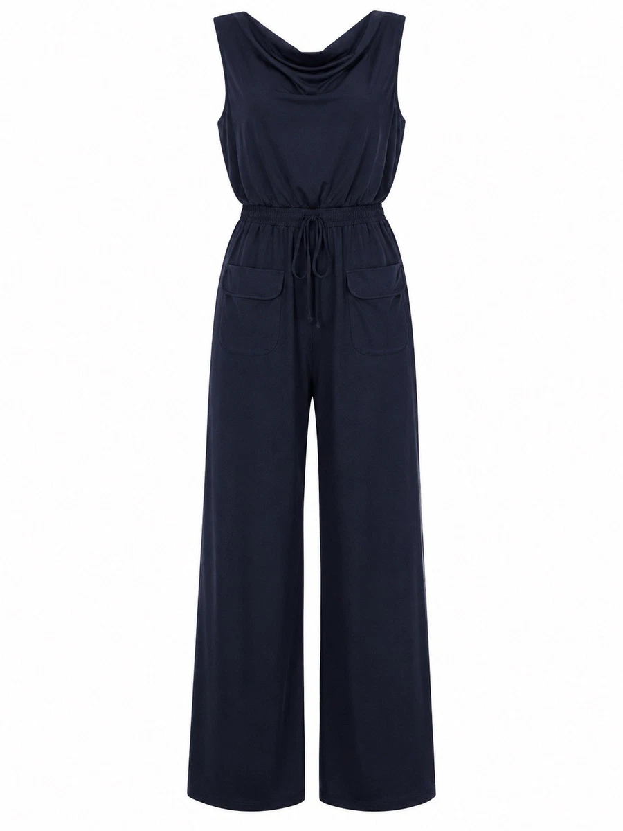 eyeshadow to wear with blue dress Emma & Michele Sleeveless Scoop Neck Stripped Jumpsuit
