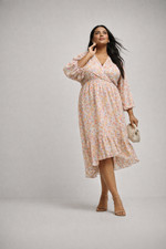 Simply Be Printed Jacquard Frill Detail Midi Dress Size 16 RRP £65 (241)