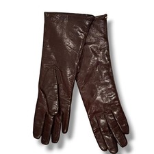 VTG 60s 13  Leather Gloves Brown Sz 7 Wool Blend Lining Above Wrist C-4