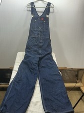 Mens Dickies Denim Jean Bib Overalls Workwear Carpenter Blue Size 48x30 Zip Fly