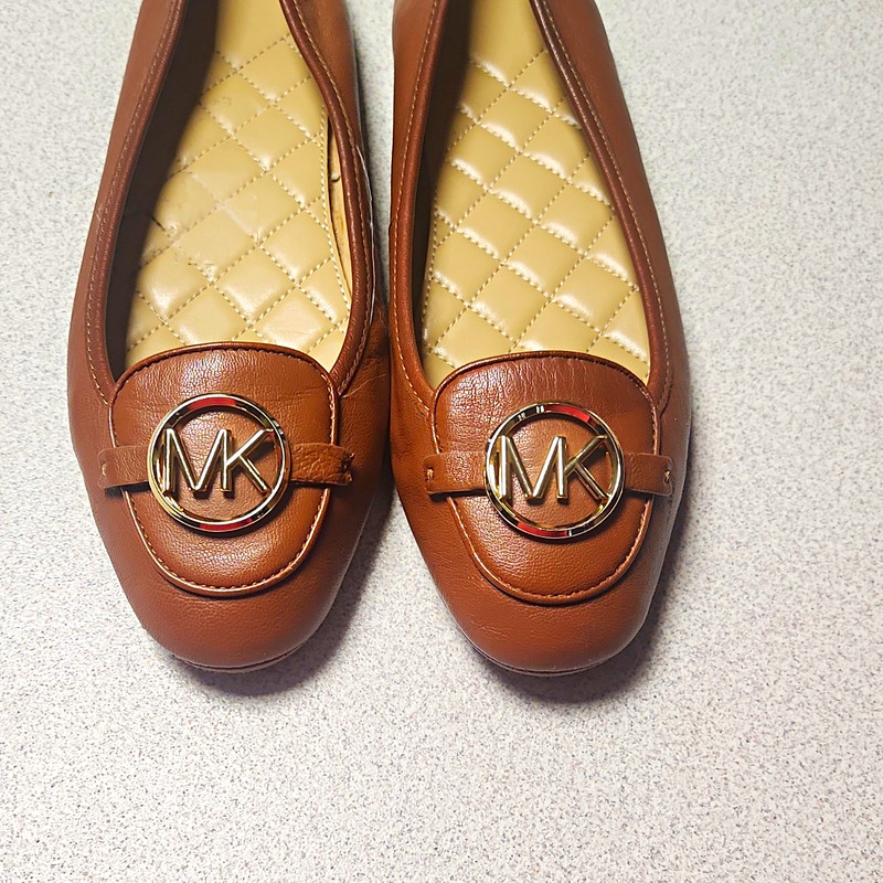 Michael Kors Women’s Brown Leather Ballet Flats Slip-On Logo Accent Size 11