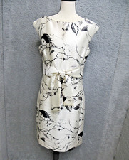 Teri Jon Rickie Freeman Satin Sheath Dress Womens 10 White Abstract Bow Cocktail