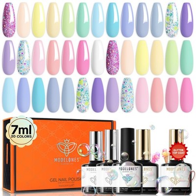 24Pcs Gel Nail Polish Set, 20 Colors Easter Pastel Gel Polish Set Macaron Col...