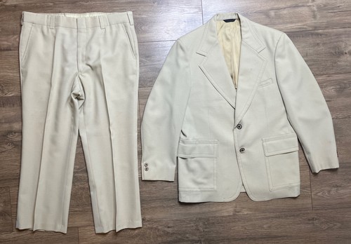 Vtg 70’s Palm Beach Men’s Cream Suit Double Breasted 42 Jacket 37 pants Waist