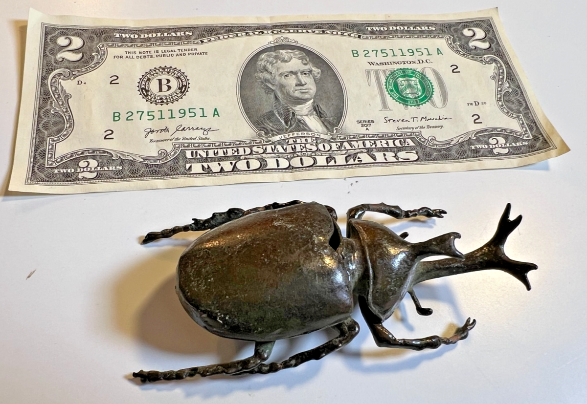 Antique Japanese Bronze Rhinoceros Beetle Kabutomushi Okimono