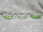 Vtg Green Depression Vaseline Uranium Glass Berry Dessert Bowl 1.5” Set Of 3