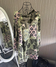 Women’s Multicolour Paisley V-Neck Long Sleeve Shift Dress Short S/M Regular