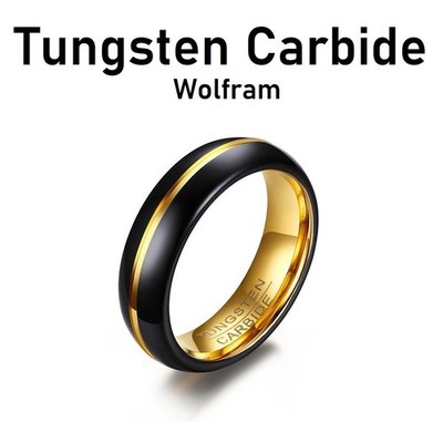 Ring Tungsten Carbide Wolfram Schwarz Gold Ehering Verlobungsring Trauring 6mm