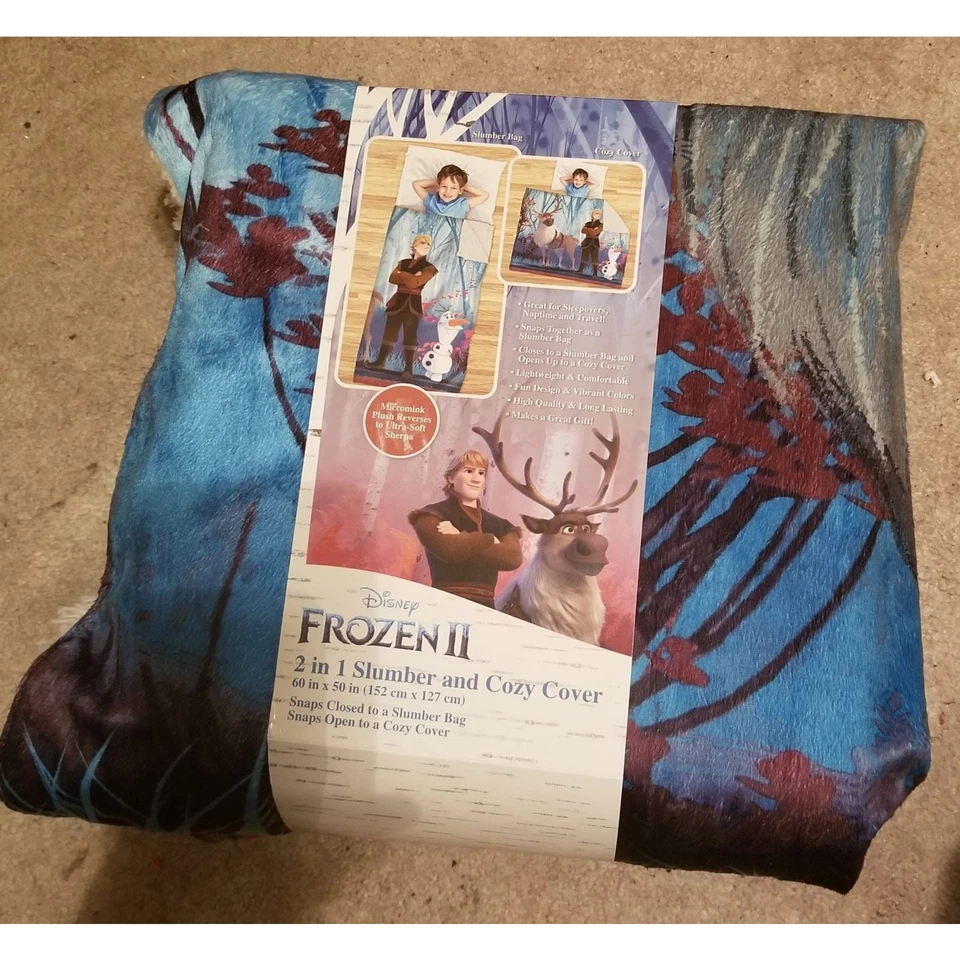 Frozen 2 Olaf Kids 2-in-1 Slumber and Cozy Cover 60"x50" Snaps Open & Closed New - Imagem 3 de 3