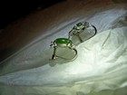 Fabulous green jade gemstone Earrings mcm antique vintage scroll white metal old — photo 8
