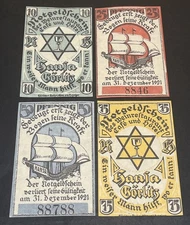 German Notgeld Görlitz 1921 Hansa Set 4 Notes Banknotes Currency WWI