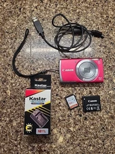 Canon Power Shot Digital Camera A3500 IS RED w/ 2 Batteries, Wall Charger & SD