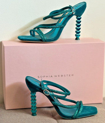 Sophia Webster Suede Heart Heels Aphrodite Teal Sandals NWB UK5,5 EU38,5 UVP625 