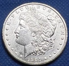 1901-O Morgan U.S. silver dollar. BU, mild white satin luster. #552
