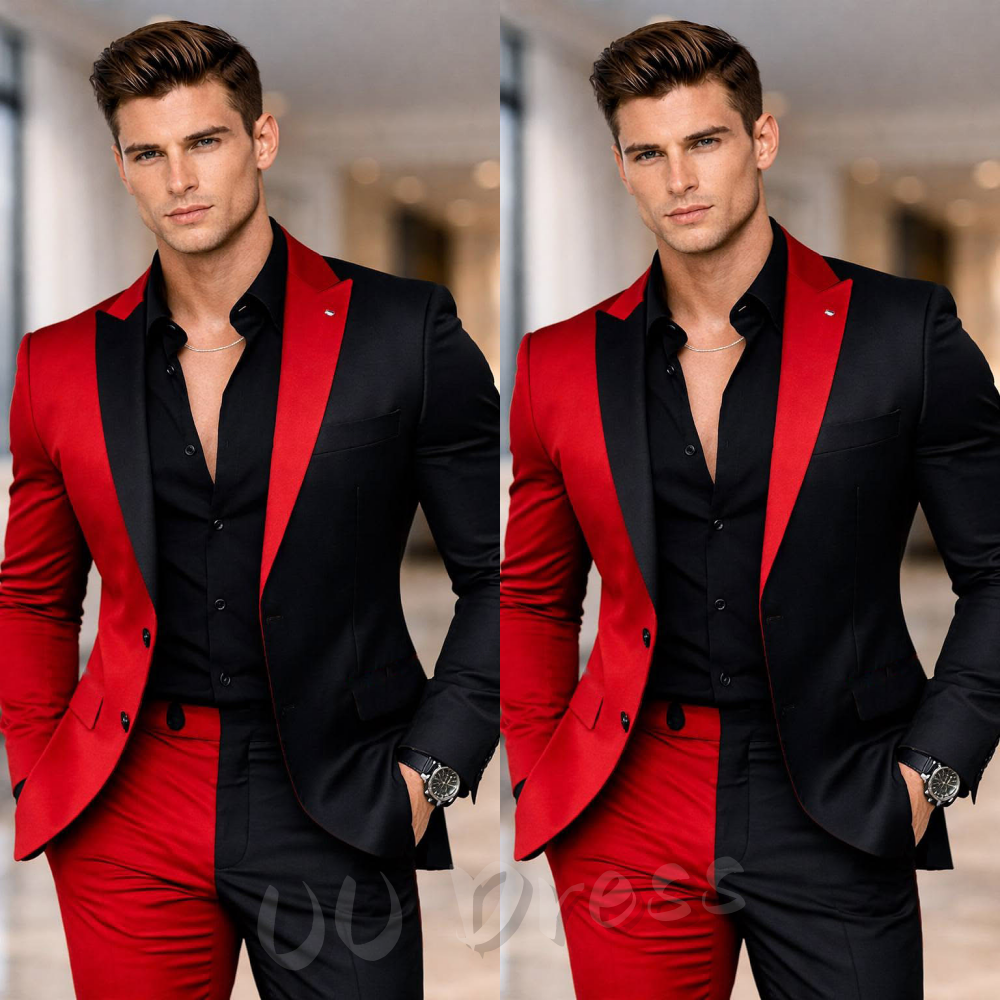 Splicing Black Red Men's Suits Formal Party Prom Tuxedos Wedding Groom  Blazers | eBay