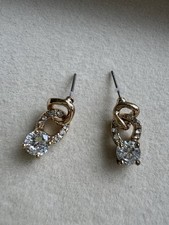 Image of Gold Tone Crystal Drop Earrings Elegant Rhinestone