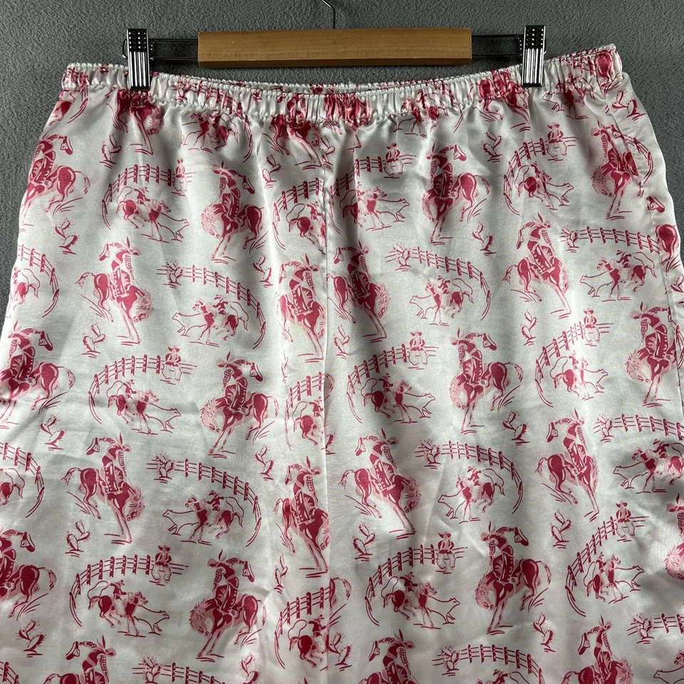 Roper Pajama Pants Womens XL Pink White Western Cowboy Horse Satin Silky Lounge - Image 3 of 4