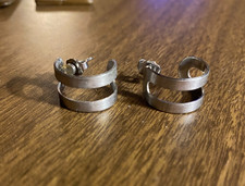 Vintage Half Hoop Silver Tone Pierced Earrings 5/8"