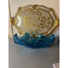 Vintage Blenko Wayne Husted Amoeba Centerpiece in Blue