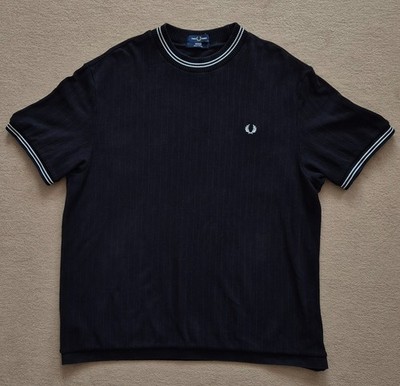 Fred Perry Ribbed Jersey T-Shirt Shirt Black XXL Doppelstreifen weiß