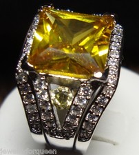 Stunning 3pcs 4ctw Princess Cut Yellow Sapphire CZ Engagement Wedding Ring Set 5