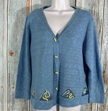 NINO WONG CALIF Size Medium Blue Knit Cardigan Sweater Button Front USA Made