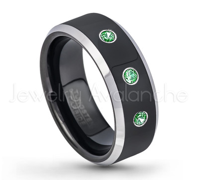 0.21ctw Emerald 3-Stone Ring, May Birthstone Ring, 2-Tone Tungsten Ring #119