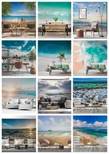 3D Sky Clouds Beach Blue Self-adhesive Wallpaper Removable Wallpaper Wall Mural