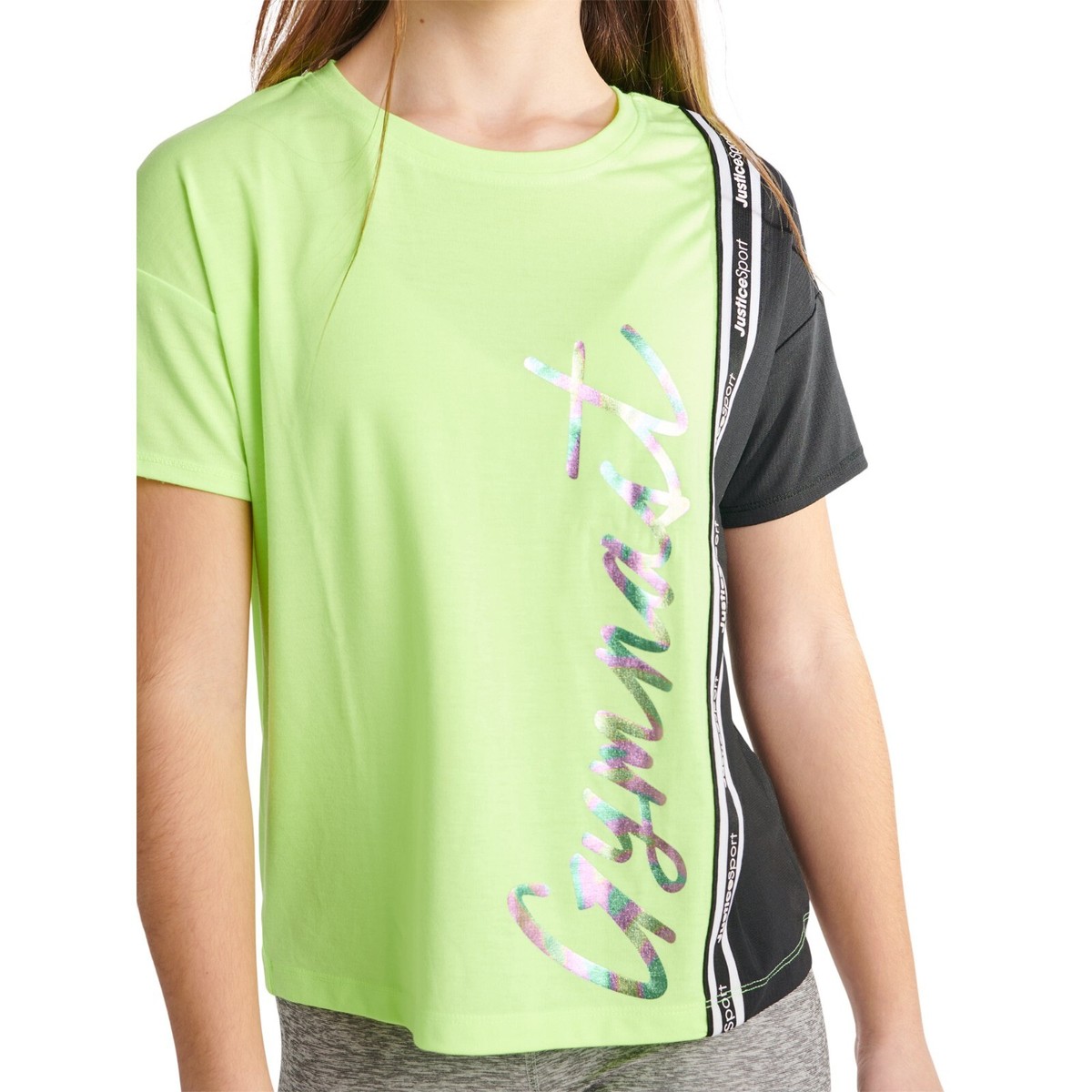 Justice T-Shirt Girls Size L Green J-Sport Colorblocked