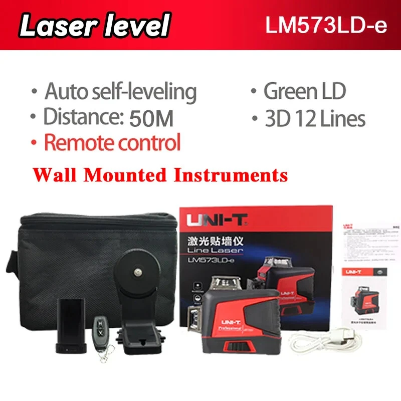 Laser Level Green 3D 12-Line Marker Auto Self-Leveling Remote Control Tools
