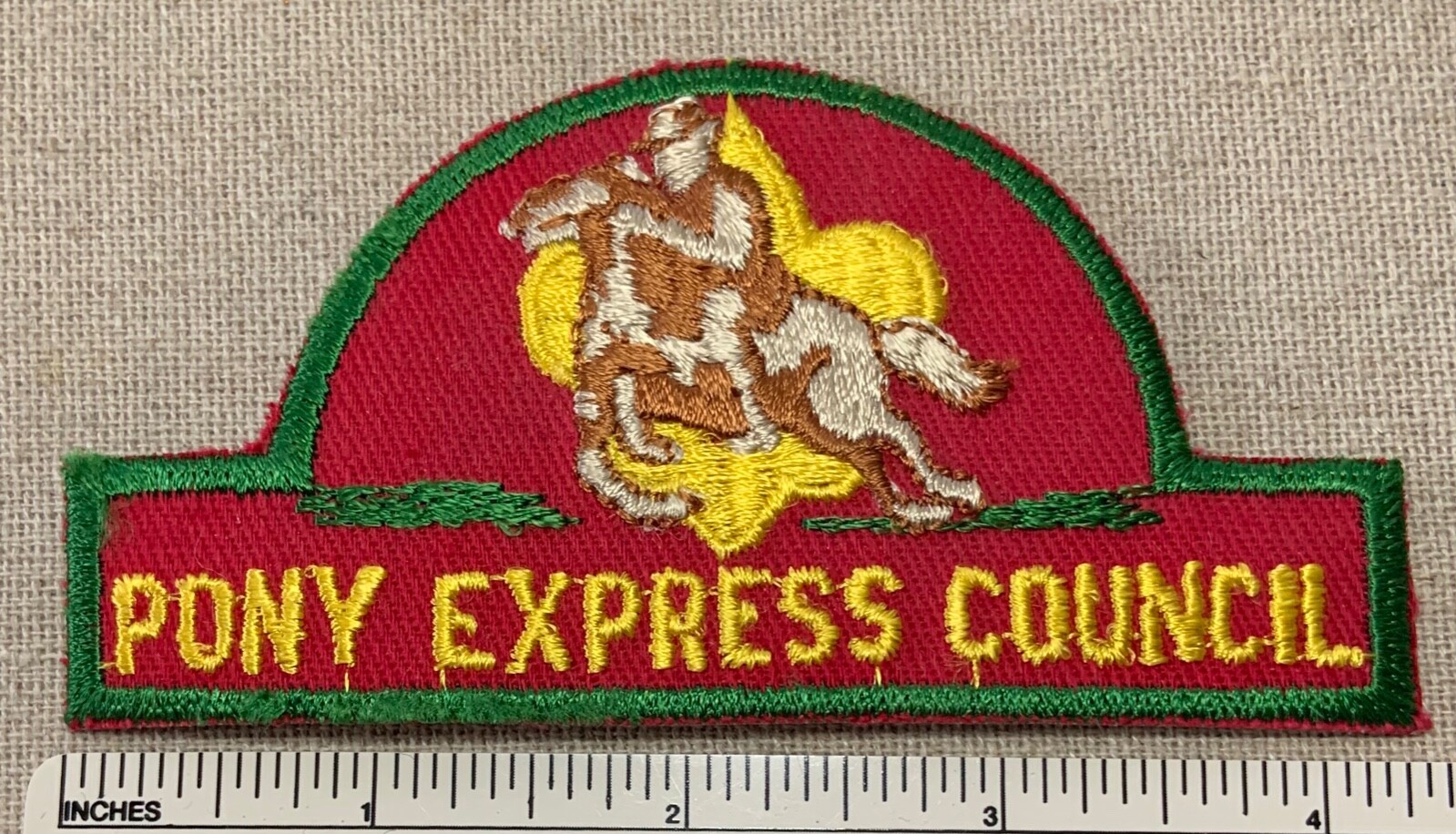 Vintage PONY EXPRESS COUNCIL Boy Scout Uniform Strip PATCH CSP Hat Shaped BSA CP