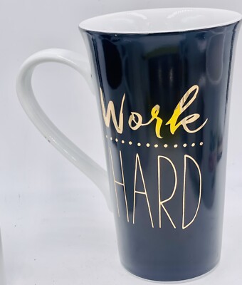 222 Fifth "Work Hard" White Tall Coffee Tea Cup Mug | eBay