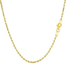 14k Yellow Real Solid Gold Diamond Cut Rope Chain Necklace, 1.5mm, 18"