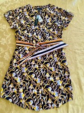 H Halston NWT Floral Black Short Sleeve Cotton Front Buttoned Dress Size S