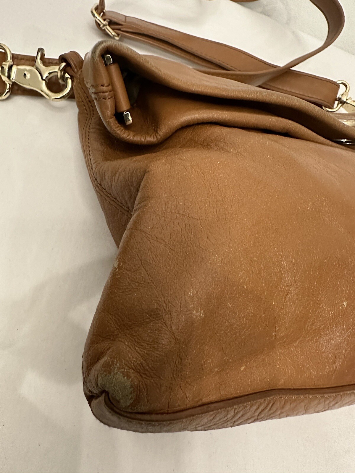 Tory Burch Dena Foldover British Tan Soft Leather Crossbody Messenger