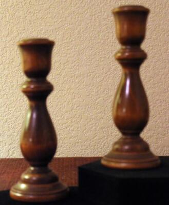 Candlestick Holders PAIR Colonial Traditional 1970 Solid Wood Turned Home Decor