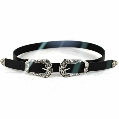 Double Buckle Black Leather Belt 