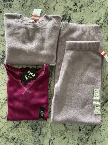 3-teiliges Paket Cat & Jack Mädchen Pullover violett Glitzer & passende Hose mit weitem Bein Gr. XL - Bild 2 von 11