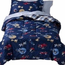 Kids Full Bed in a Bag Vintage Cars Boys Comforter Set Sheets Shams Blue 7 pc