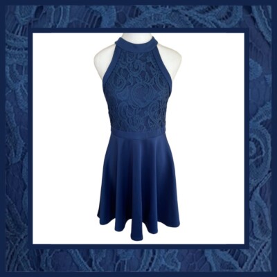 Francescas Blue Lace Halter Skater Dress Size Medium | eBay