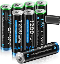 Type-C USB 1.5V 8 Pack AAA 1200mWh Lithium Rechargeable Battery, 1.5V Constant O