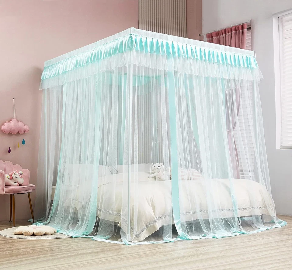 Rainbow Canopy Bed Curtains with Lights for Girls Princess Net Drapes Full Size - Image 2 of 4