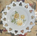 Kemple Vintage Milk Glass Plate Flowers Scalloped/seamed Reticulated Yellow Rose