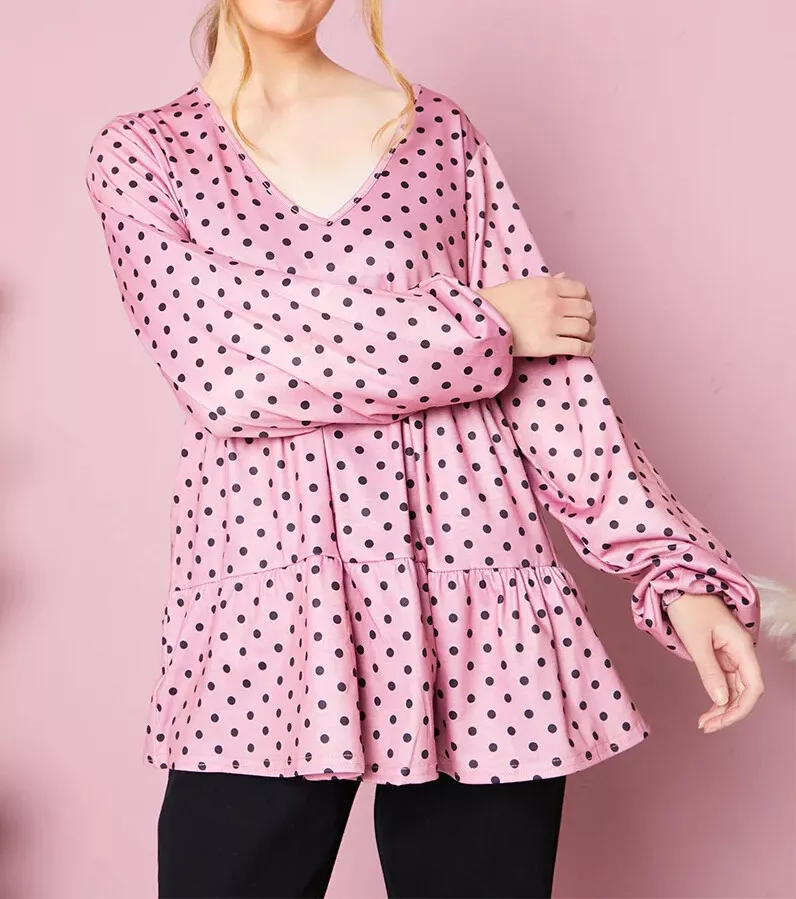 In The Style Stacey Solomon Pink Polka Dot V Neck Tiered Smock Top