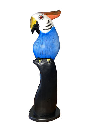 COCKATOO HAND CARVED WOOD TROPICAL SCULPTURE BIRD DECOR TIKI BAR PATIO DECOR