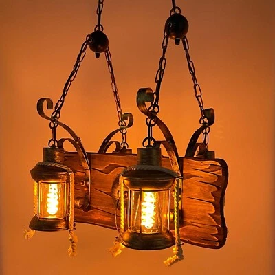 Deckenlampe E27 Pendelleuchte Holz Vintage Retro Industriell Hängeleuchte Lampe - Bild 1 von 4