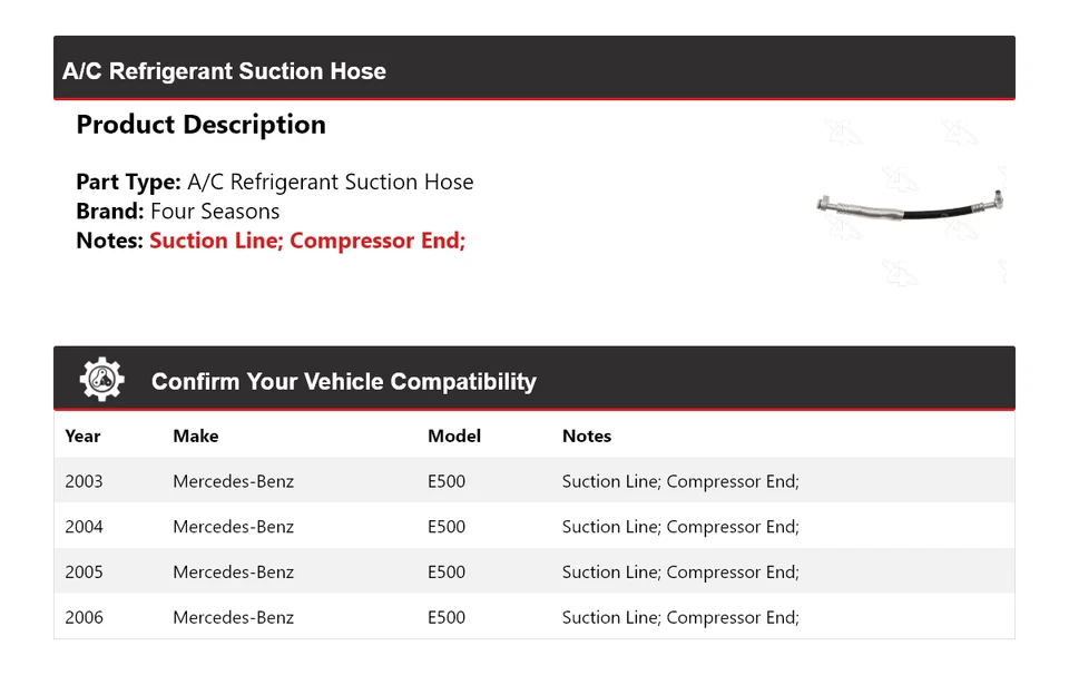 Manguera de succión de refrigerante aire acondicionado Mercedes-Benz E500 2003-2006 4 estaciones 2004 Foto 2 de 4